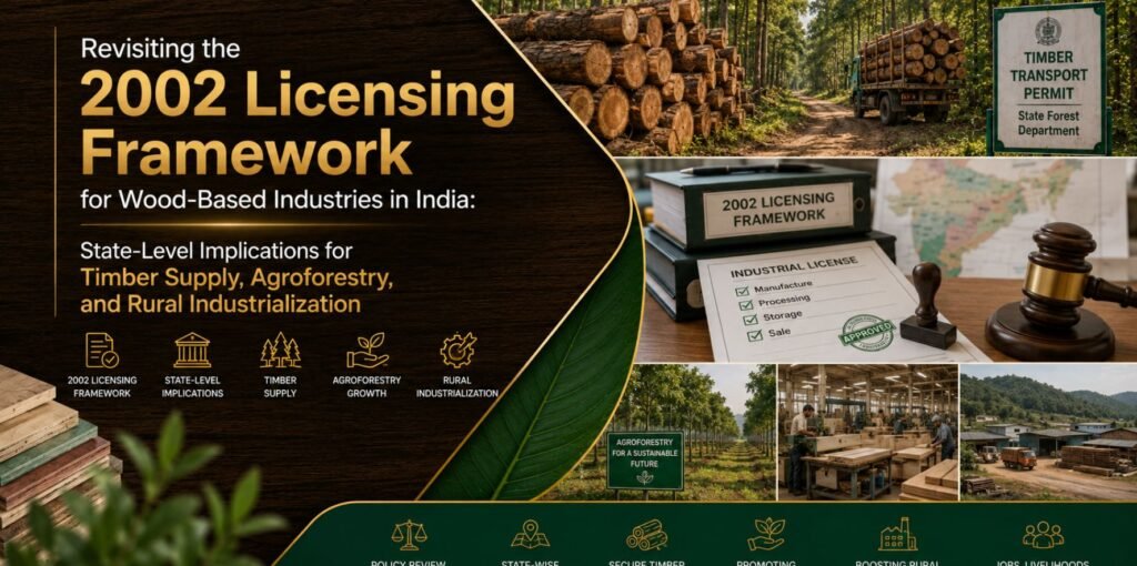 make similarly same image for my blog BUT REPLACE RELEVANT IMAGES Revisiting the 2002 Licensing Framework for Wood-Based Industries in India: State-Level Implications for Timber Supply, Agroforestry, and Rural Industrialization